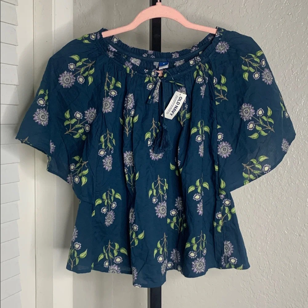 NEW Old Navy floral cotton blouse top medium - Picture 4 of 7